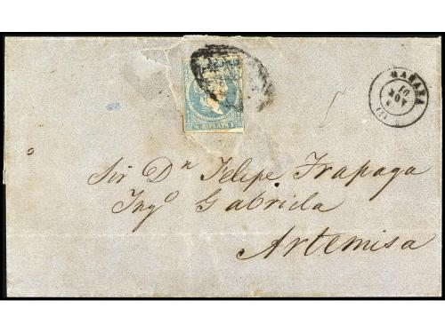 */° ✉ CUBA. Ant. 7F. FALSOS POSTALES. 1/2 real azul, FALSO P
