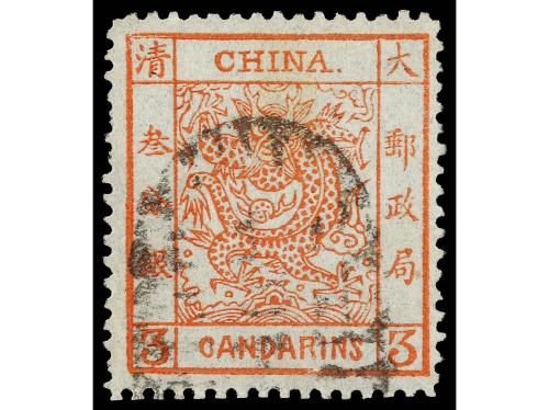 ° CHINA. Yv. 2. 1878. 3 candarins rojo. PRECIOSO. Cat. 700&euro;.