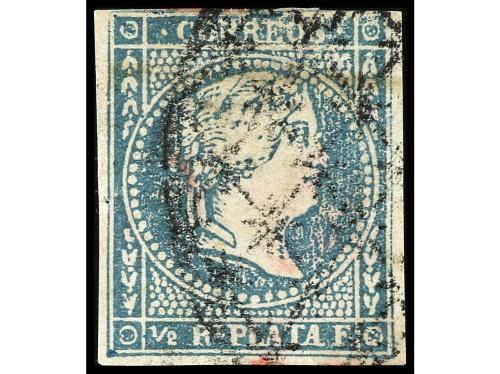 ° CUBA. Ant. 7F. FALSOS POSTALES. 1/2 real azul, dos sellos 