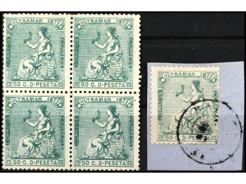 * Δ CUBA. Ant. 23F. FALSOS POSTALES. 50 céntimos verde, FALS