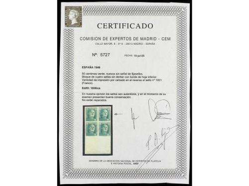 ** ESPAÑA. Ed. 1006ica. 50 cts. verde SIN DENTAR. Pareja, al