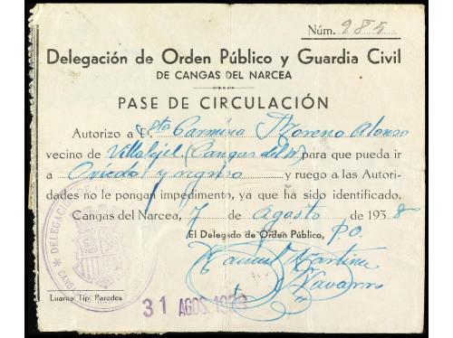 ✉ ESPAÑA GUERRA CIVIL. 1938. Salvoconducto de CANGAS DE NARC