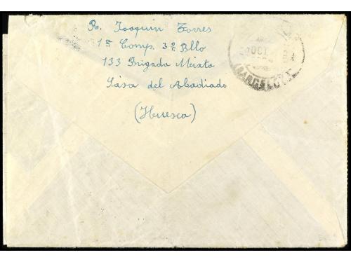 ✉ ESPAÑA GUERRA CIVIL. 1937. SASA DE ABADIANO (Huesca) a BAR