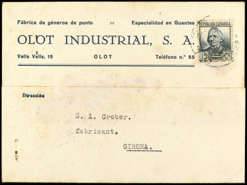 ✉ ESPAÑA GUERRA CIVIL. 1937. Tarjeta Postal de OLOT a GERONA