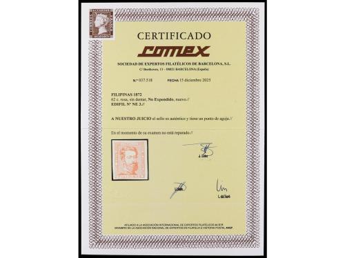 * FILIPINAS. Ed. NE 3. NO EXPENDIDOS. 62 cents. rosa SIN DEN