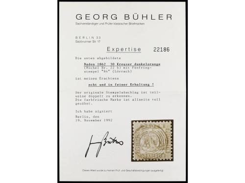 ° ALEMANIA ANTIGUOS ESTADOS: BADEN. Mi. 22b. 1862. 30 kr. na