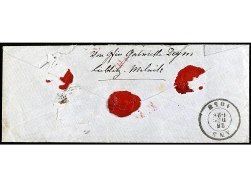 ✉ AUSTRIA. 1858. MELNEK a ANS (Bélgica). 2 kr. amarillo, 10 