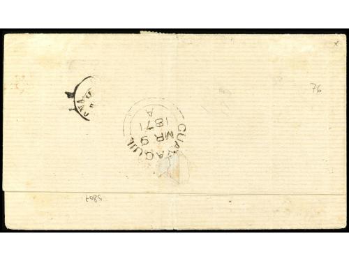 ✉ ECUADOR. 1871. GUAYAQUIL a BARCELONA. Circulada con sellos