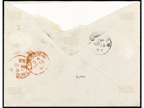 ✉ HAITI. Sc. 3, 5. 1883. JACMEL a LONDRES. 3 cents. castaño 