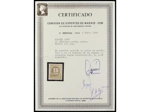 ** ESPAÑA. Ed. 234. 15 cts. verde, color muy fresco y centra