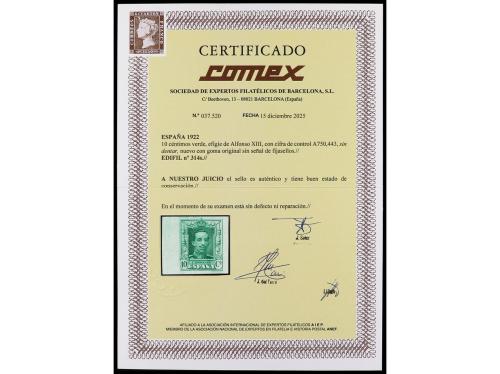 ** ESPAÑA. Ed. 314s. 10 cts. verde SIN DENTAR al dorso numer