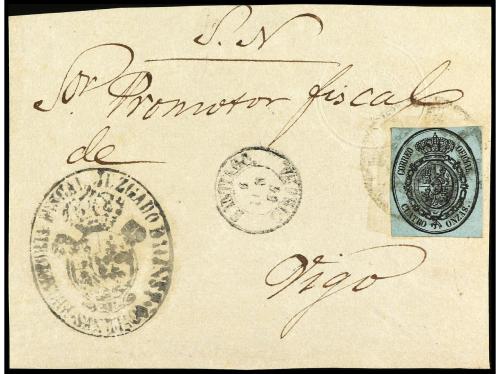 ✉ ESPAÑA. Ed. 37. 1866. SANTIAGO a VIGO. Frente de Plica Jud