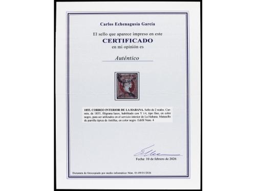 ° COLONIAS ESPAÑOLAS: CUBA. Ed. 4. Y 1/4 s. 2 reales carmín.