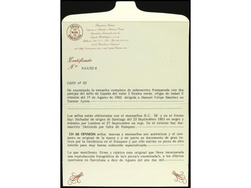✉ ESPAÑA. Ed. 62 (4). 1862. SANTIAGO a BUENOS AIRES. 2 reale