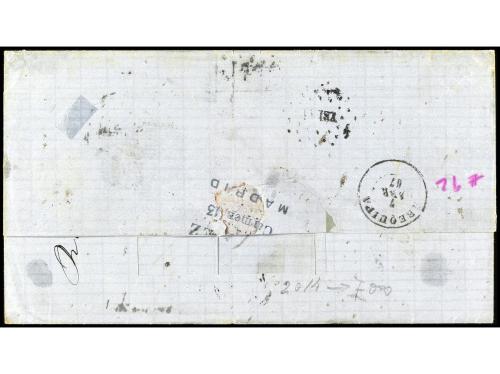 ✉ ESPAÑA. Ed. 92 (4). 1867. MADRID a AREQUIPA. 20 cts. lila 