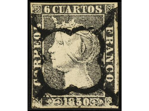 ° ESPAÑA. Ed. 1. 6 cuartos negro, pl. I tipo 20. Importante 