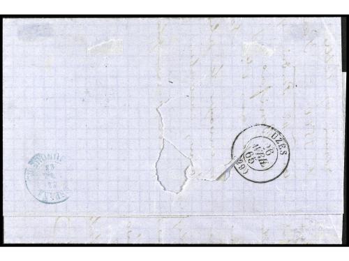 ✉ ESPAÑA. Ed. 70. 1865. AMPOSTA a UZES (Francia). 12 cuartos