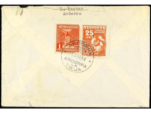 ✉ ANDORRA. Ed. 38, 47/59. 1954. ANDORRA a U.S.A. Espectacula