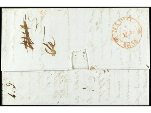 ✉ ITALIA. 1834. TRIESTE a NÁPOLES. Marcas V. TRIEST en rojo,