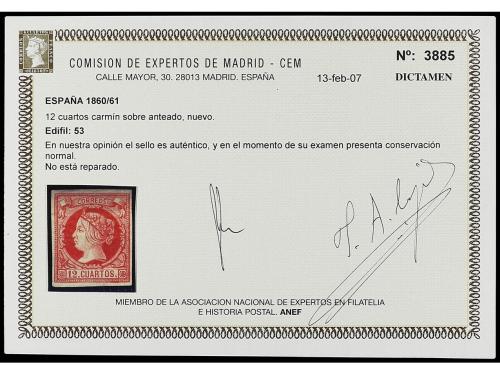(*) ESPAÑA. Ed. 53. 12 cuartos carmín. MAGNÍFICO EJEMPLAR. D