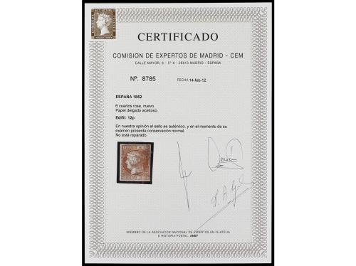* ESPAÑA. Ed. 12. 6 cuartos rosa. MAGNÍFICO EJEMPLAR. Cert. 