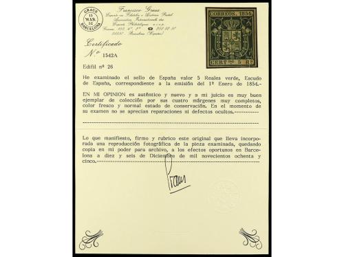 (*) ESPAÑA. Ed. 26. 5 reales verde. MAGNÍFICO EJEMPLAR. Cert