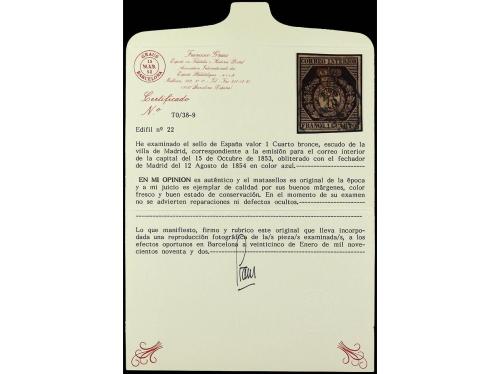 ° ESPAÑA. Ed. 22. 1 cuarto bronce dorado, mat. fechador MADR