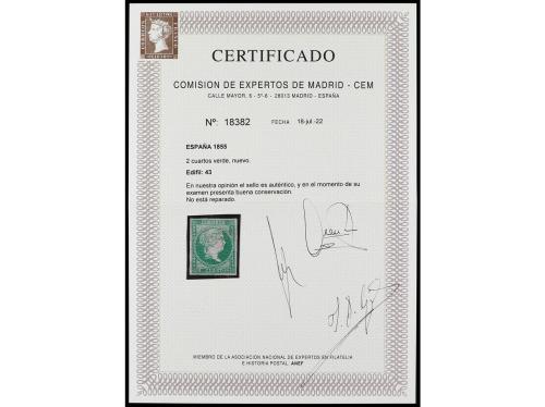 (*) ESPAÑA. Ed. 43. 2 cuartos verde. Excelente ejemplar con 