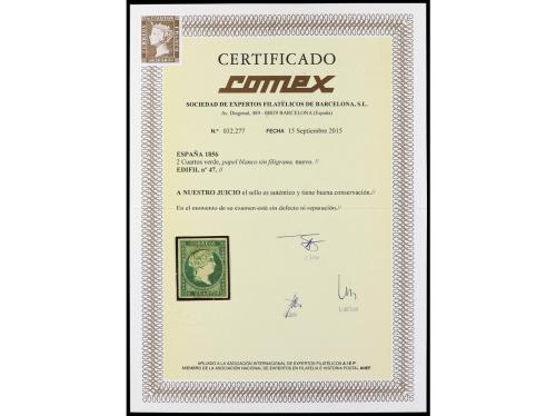 * ESPAÑA. Ed. 47. 2 cuartos verde. MAGNÍFICO EJEMPLAR. Cert.