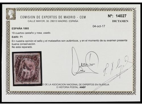 ° ESPAÑA. Ed. 71. 19 cuartos castaño y rosa, mat. parrilla c