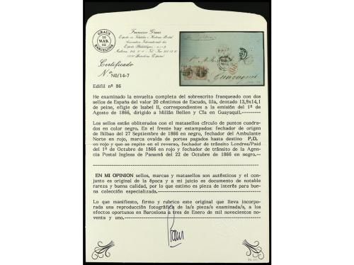 ✉ ESPAÑA. Ed. 86 (2). 1866. BILBAO a GUAYAQUIL (Ecuador). 20