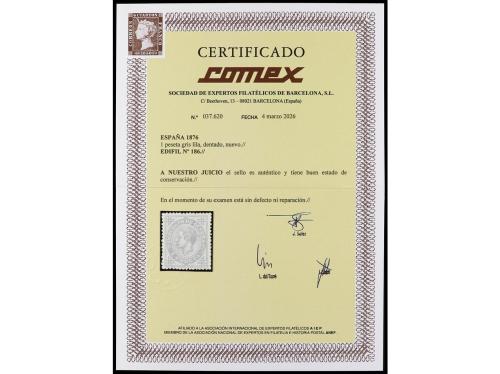 ** ESPAÑA. Ed. 186. 1 pta. gris. Color fresco y excelente ce