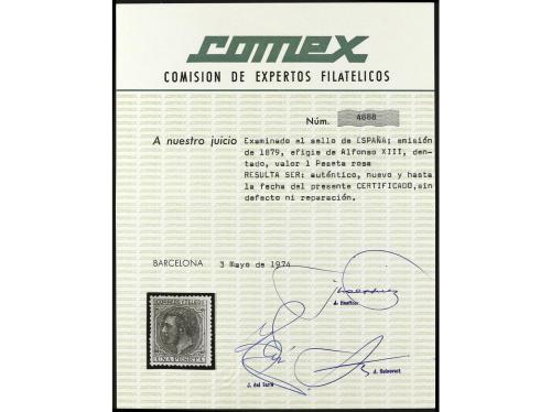 * ESPAÑA. Ed. 207. 1 pta. rosa. MAGNÍFICO EJEMPLAR. Cert. CO