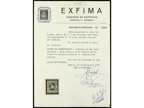 * ESPAÑA. Ed. NE 11. NO EXPENDIDO. 15 cts. castaño. Centraje