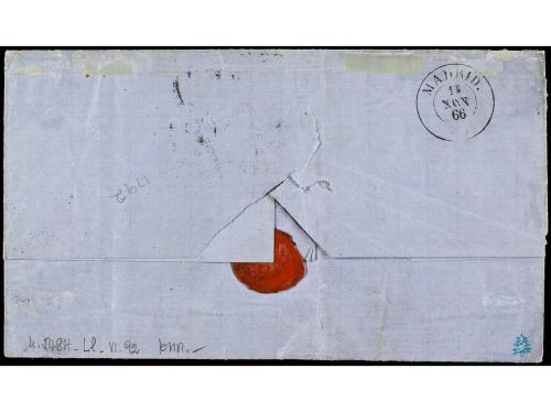 ✉ ESPAÑA. Ed. 86. 1866. JEREZ a LONDRES. 20 cts. lila (2). M