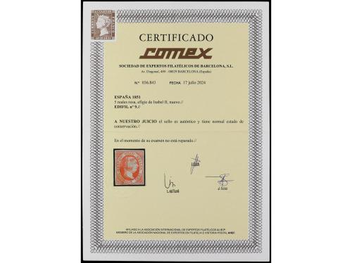 (*) ESPAÑA. Ed. 9. 5 reales rosa. Grandes márgenes. PIEZA DE