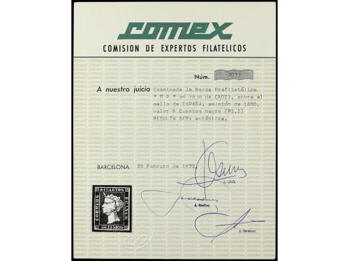 ° ESPAÑA. Ed. 1. 6 cuartos negro, pl. I tipo 22. Mat. P.P. d