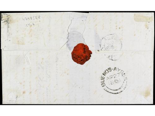 ✉ ARGENTINA. 1863 (April 27). 4 d. red in a horizontal pair 