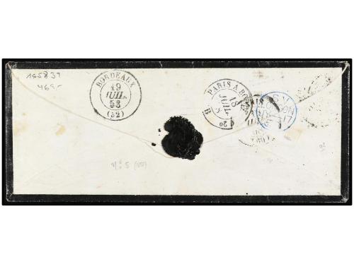 ✉ CHILE. Sc. 9c. 1858. SANTIAGO a FRANCIA. 5 ctvos. castaño 