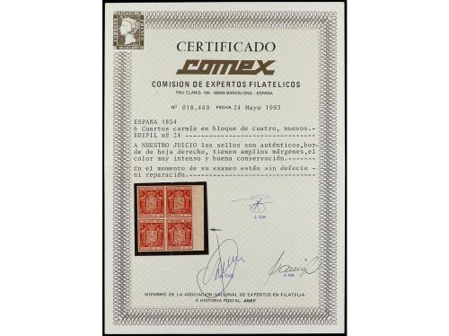 ** ESPAÑA. Ed. 24. 6 cuartos carmín. Extraordinario ejemplar