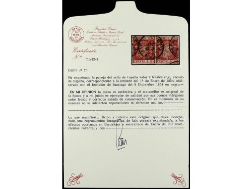 ° ESPAÑA. Ed. 25 (2). 2 reales bermellón. Pareja horizontal,