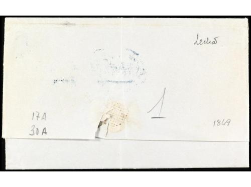 ✉ CUBA. 1849. HABANA a CÁDIZ. Marca CORREO MARÍTIMO Nº 7 y F