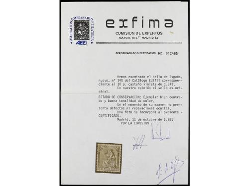 * ESPAÑA. Ed. 140. 10 pts. castaño violeta. Color y centraje