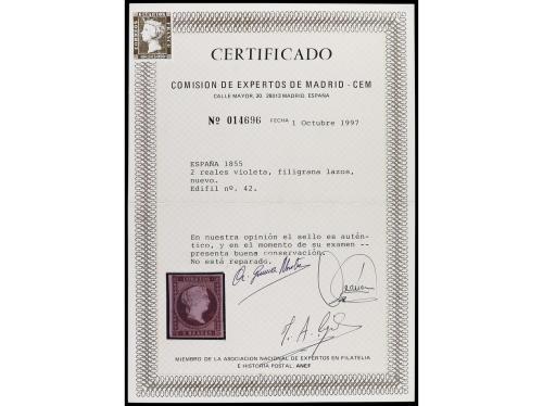 (*) ESPAÑA. Ed. 42. 2 reales violeta. MAGNÍFICO EJEMPLAR. Ce