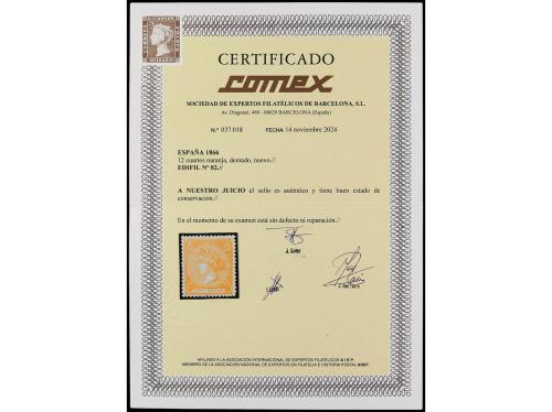 * ESPAÑA. Ed. 82. 12 cuartos naranja. PIEZA DE LUJO. Cert. C