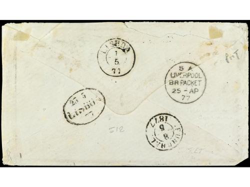 ✉ PORTUGAL: MADEIRA. Mu. 17. 1877. Sobre procedente de Brasi