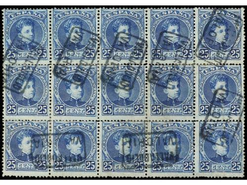 ° ESPAÑA. Ed. 248 (15). 25 cts. azul. Bloque de 15 mat. tipo