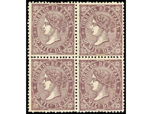 ** ESPAÑA. Ed. 98 (4). 50 mils. violeta. Bloque de cuatro, e