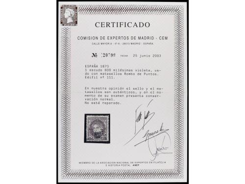 ° ESPAÑA. Ed. 111. 1 Esc. 600 mils. violeta, mat. rombo de p