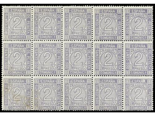 **/* ESPAÑA. Ed. 116. 2 cts. gris. Bloque de 15 sellos, cent